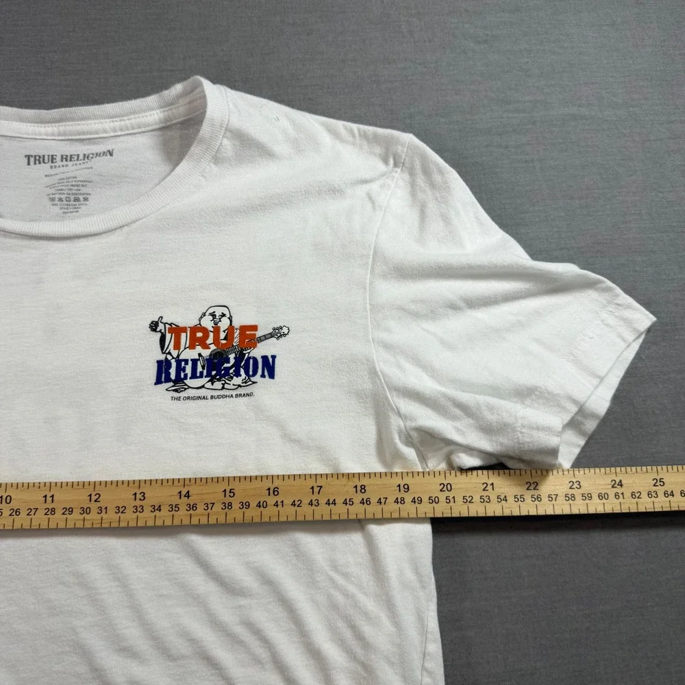 True‎ Religion Buddha Graphic T-Shirt Mens Medium White Excellent Short Sleeve